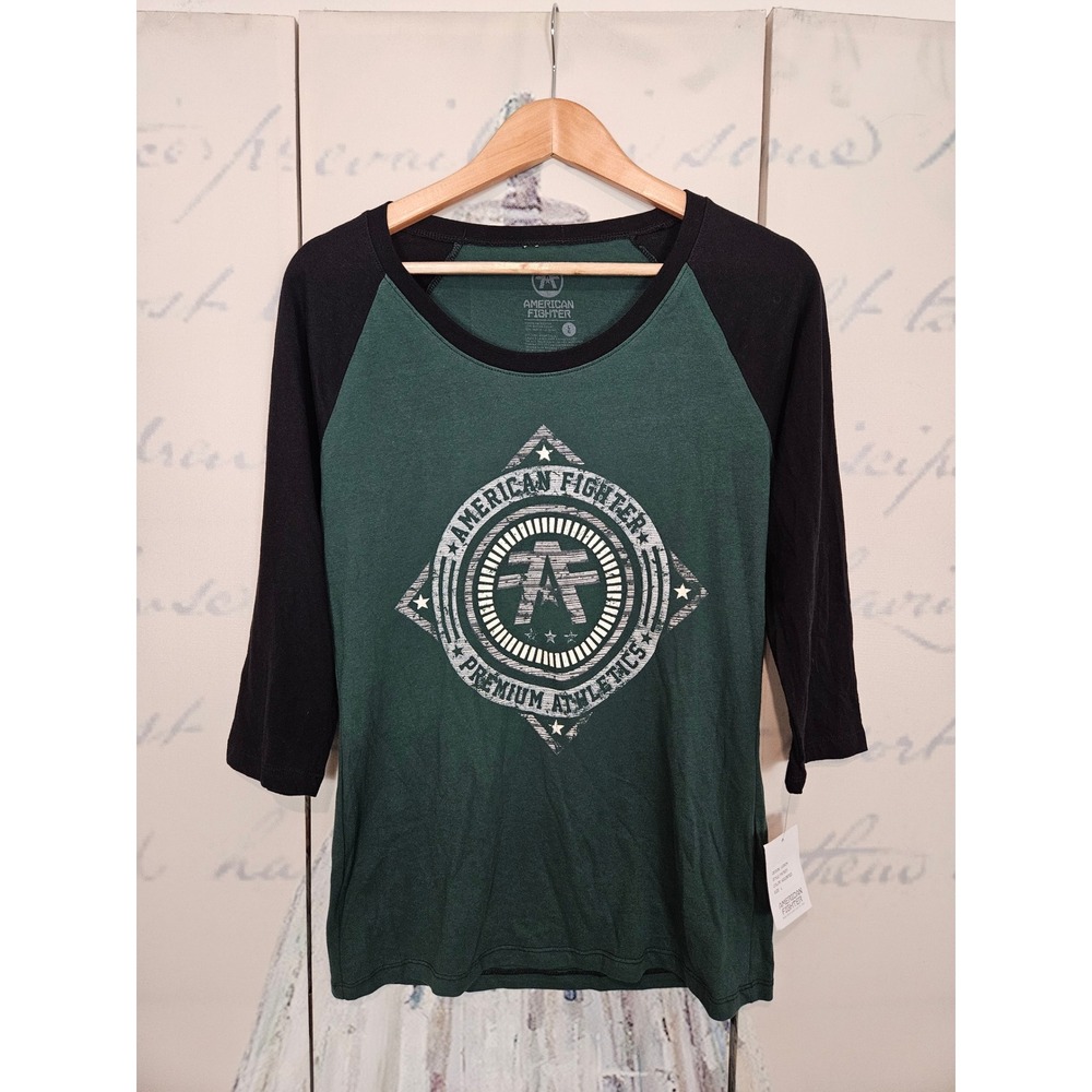 American Fighter Judson Green Black Raglan 3/4 Sleeve Graphic T-Shirt Large NEW